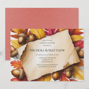 Herfstbladeren & Eikels Rustieke Koppel Shower Kaart