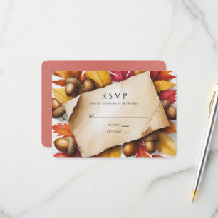 Herfstbladeren & Eikels Rustieke Trouwdag RSVP Kaartje