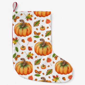 Herfstbladeren, eikels: waterverf. kleine kerstsok