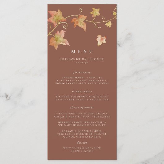 Herfstbladeren Elegante Trouw- of Bruiloftsfeest Menu (Voorkant)