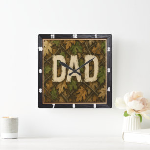 Herfstbladeren en 'Dad'-ontwerp Vierkante Klok