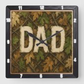 Herfstbladeren en 'Dad'-ontwerp Vierkante Klok (Voorkant)