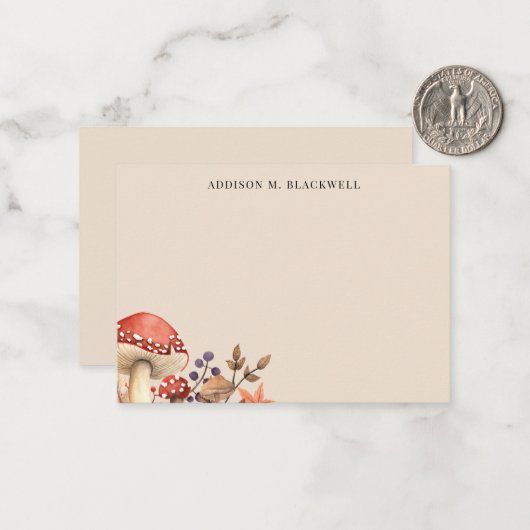 Herfstbladeren en Paddenstoelen Gepersonaliseerd Notitiekaartje (Voorkant / Achterkant in situ)