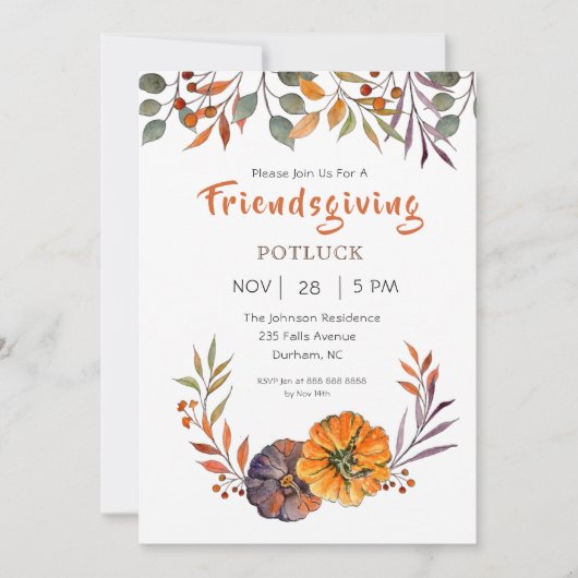 Herfstbladeren en pompoen Friendsgiving uitnodigin Kaart (Voorkant)