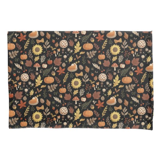 Herfstbladeren en pompoenen in zwarte Thanksgiving Kussensloop (Voorkant)