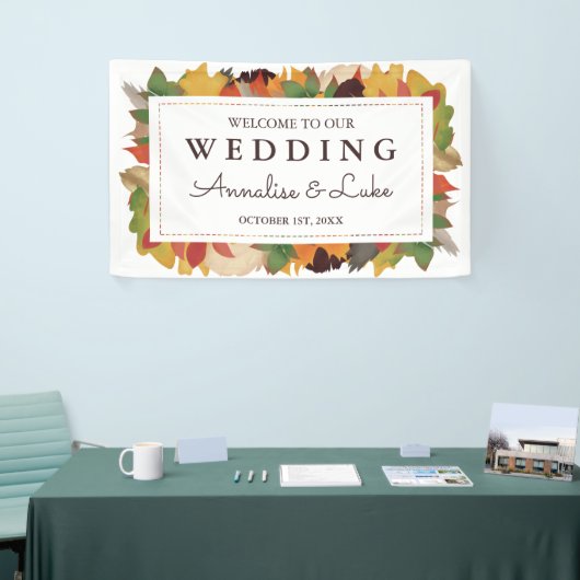 Herfstbladeren en -veren | Welkom op onze bruiloft Spandoek (Beurs)