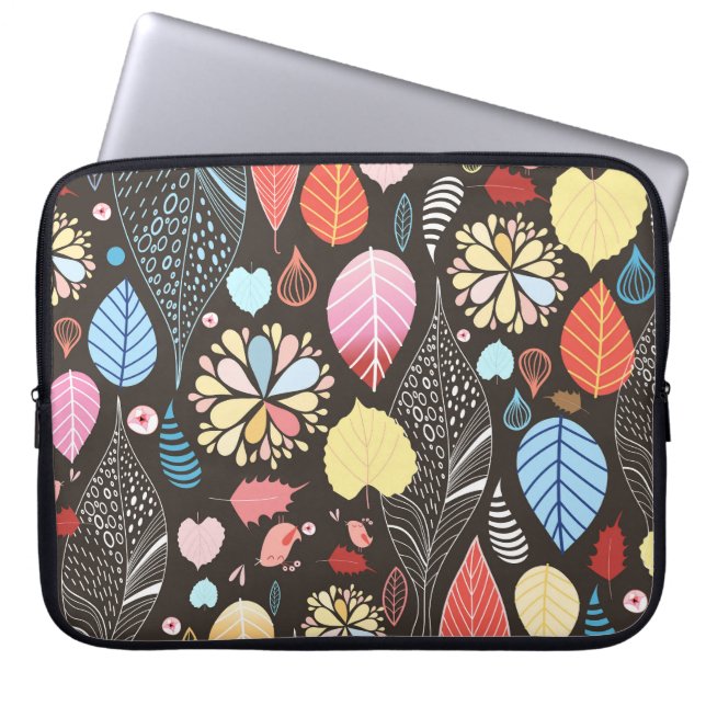 Herfstbladeren en vogels. laptop sleeve (Voorkant)
