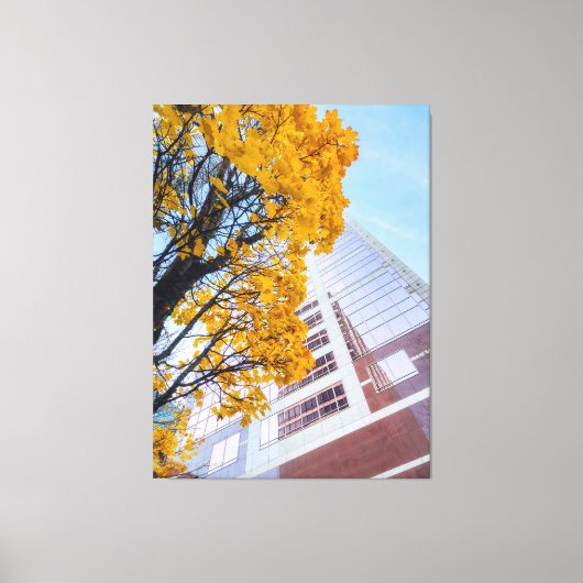 Herfstbladeren en wolkenkrabber canvas afdruk (Voorkant)