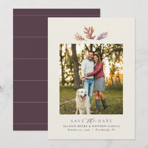 Herfstbladeren enkele foto elegante herfst pruim save the date