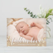 Herfstbladeren "Fall in Love" geboorteaankondiging Bedankkaart (Staand voorkant)