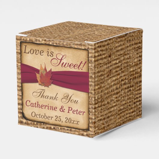 Herfstbladeren, FAUX Burlap Favor Box - Rood Bedankdoosjes (Voorkant Zijde)