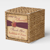 Herfstbladeren, FAUX Burlap Favor Box - Wijn Bedankdoosjes (Voorkant Zijde)