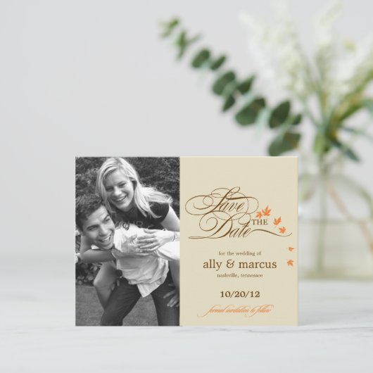 Herfstbladeren Foto Opslaan van de datum Briefkaar Aankondigingskaart (Staand voorkant)