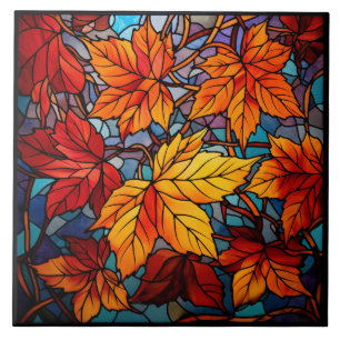 Herfstbladeren Glas-in-lood  Tegeltje