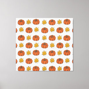 Herfstbladeren: handgetekend pompoenpatroon canvas afdruk