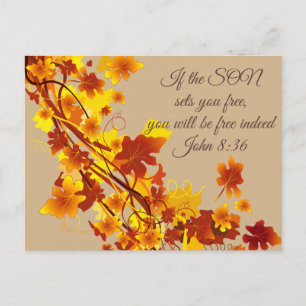 Herfstbladeren John 8:36 Inspirerende Ansichtkaar Briefkaart