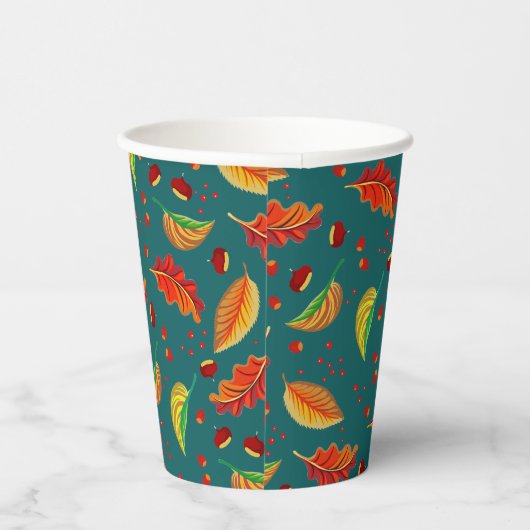 Herfstbladeren Kastanjes Patroon Elegante Herfst Papieren Bekers (Rechts)
