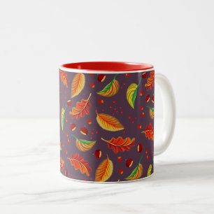 Herfstbladeren Kastanjes Patroon Elegante Herfst Tweekleurige Koffiemok
