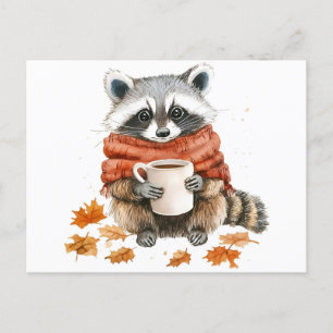 Herfstbladeren knusse herfst wasbeer met kopje kof uitnodiging briefkaart