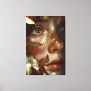 Herfstbladeren Kroon met Sproeten Portret Canvas Afdruk