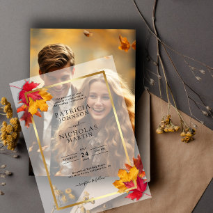 Herfstbladeren Landelijke Gouden Lijst Herfst Brui Vellum Uitnodigingen