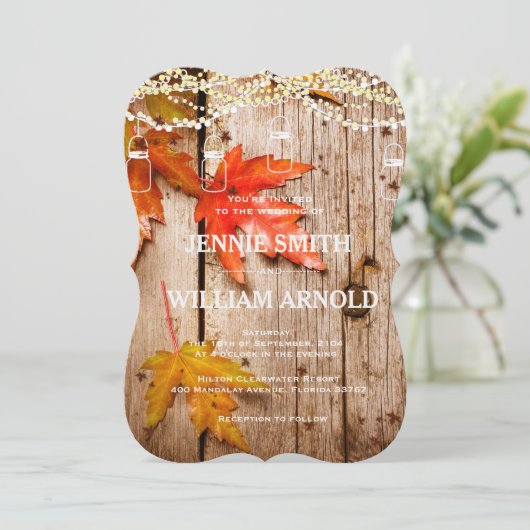 Herfstbladeren & Lichtjes Mason Potten Rustieke Br Kaart (Staand voorkant)