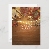 Herfstbladeren & Lichtslingers op Rustieke Houten  Uitnodiging Briefkaart (Voorkant / Achterkant)