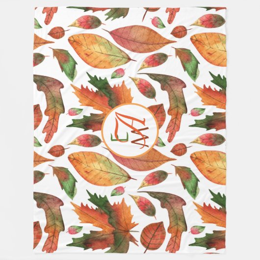 Herfstbladeren met monogram vallen oranje groene d fleece deken (Voorkant)