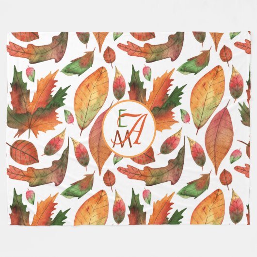 Herfstbladeren met monogram vallen oranje groene d fleece deken (Voorkant (Horizontaal))