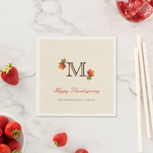 Herfstbladeren Monogram Thanksgiving Diner Papier Servet
