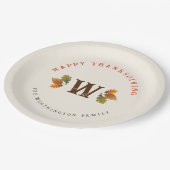 Herfstbladeren Monogram Thanksgiving Dinner Papieren Bordje (Gekanteld)
