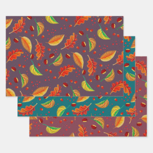 Herfstbladeren Noten Kastanjes Patroon Elegante He Inpakpapier Vel