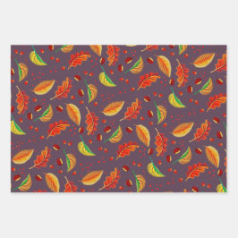 Herfstbladeren Noten Kastanjes Patroon Elegante He Inpakpapier Vel