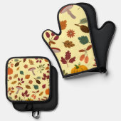 Herfstbladeren & oogstpatroon ovenwant & pannenlap set (Voorkant / Achterkant)