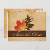 Herfstbladeren op oud papier Bewaar de datum Kaart (Voorkant / Achterkant)