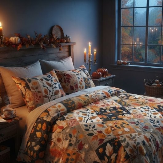 Herfstbladeren Patchwork. Fleece Deken