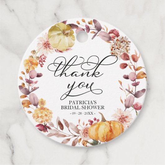 Herfstbladeren Pompoen Bruiloft Bridal Shower Bedankjes Labels (Voorkant)