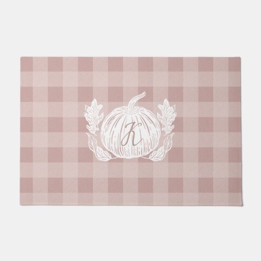 Herfstbladeren Pompoen Custom Monogram Roze Plaid Deurmat (Voorkant)