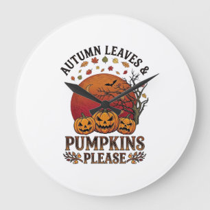 Herfstbladeren Pompoenen Alsjeblieft Halloween Vle Grote Klok