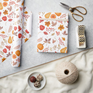 Herfstbladeren, pompoenen en gezellige seizoensgeb cadeaupapier