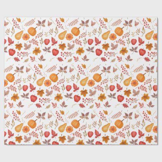 Herfstbladeren, pompoenen en gezellige seizoensgeb cadeaupapier (Vlak)