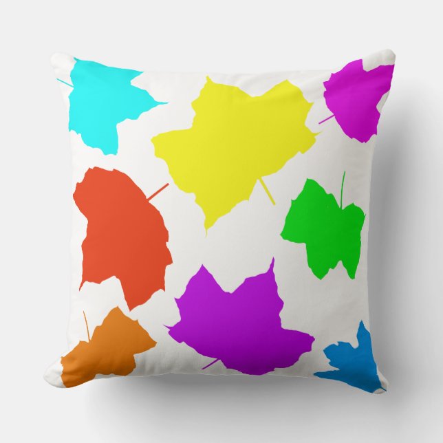 Herfstbladeren Regenboog Multikleur Wit Aangepaste Kussen (Voorkant)