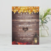 Herfstbladeren Rustieke Lantaarn Herfst Bruiloft Kaart (Staand voorkant)