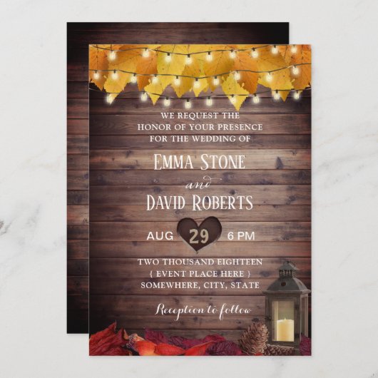 Herfstbladeren Rustieke Lantaarn Herfst Bruiloft Kaart (Voorkant / Achterkant)