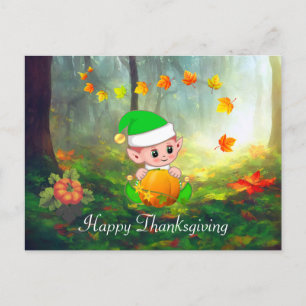 Herfstbladeren & Schattige Elf Thanksgiving Ansich Briefkaart