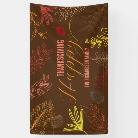 Herfstbladeren takken en bessen Thanksgiving Spandoek (Verticaal)