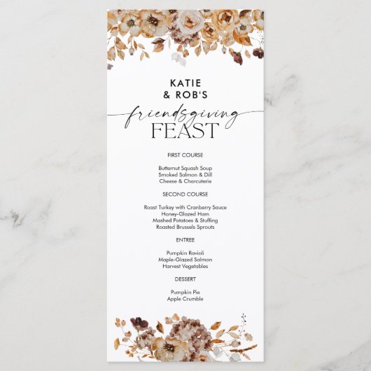 Herfstbladeren Thanksgiving-diner plat menu (Voorkant)