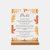 Herfstbladeren Thanksgiving Drinken Menu Acryl Bord (Voorkant)