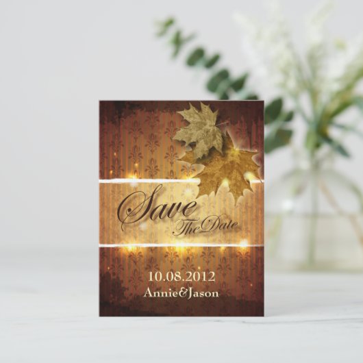 herfstbladeren vallen trouwdag save the date aankondigingskaart (Staand voorkant)