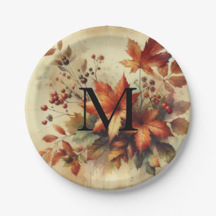 Herfstbladeren vintage aquarel herfstkleuren papieren bordje